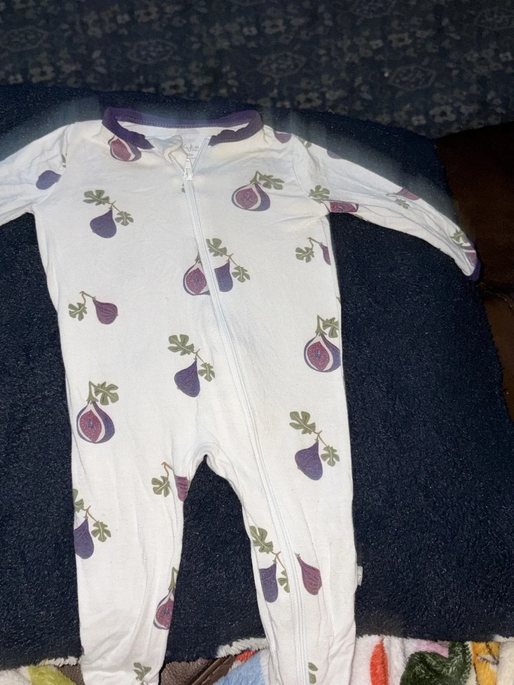 Kyte baby White Zip One-Piece with Purple Fig Print